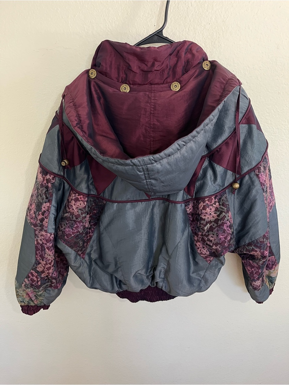 Vintage East West Patchwork Full Zip Hooded Floral and Lace SkiJacket Size Small - Picture 2 of 13